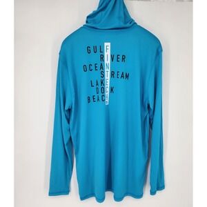 Fintech‎ Shirt Mens XXL Blue Long Sleeve Hooded Lightweight Fishing Outdoor